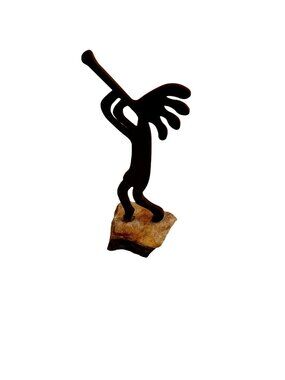 Kokopelli Rustic Southwestern Metal Table Art Sculpture Flute Player Stone Base